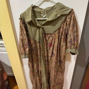 Jaded Gypsy Floral Dress/Duster with Green Collar